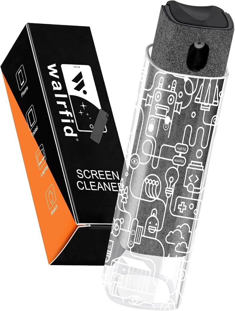 walrfid Car Screen Cleaner Spray and Wipe, Laptop Touchscreen Mist Cleaning Kit for Electronics Computer, iPad, CellPhone, MacBook, TV, Monitor, Tablet, Kindle Display, with White Graffiti Case - Grey - Image 1